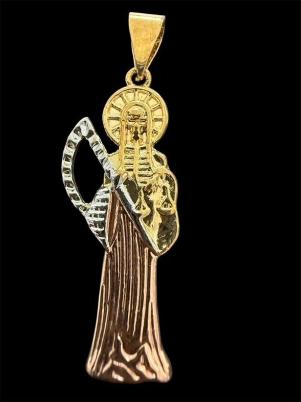 Gold filled Grim Reaper Santa Muerte Pendant Charm Tri Color Silver Rose New